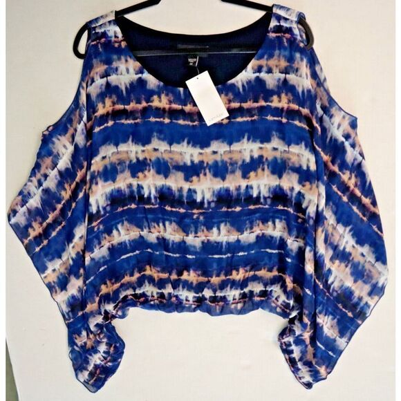 Karen Kane Women's Plus Sz 1X Seaside Blue Tie Dye Cold Shoulder Scarf Top $150 - Picture 9 of 10